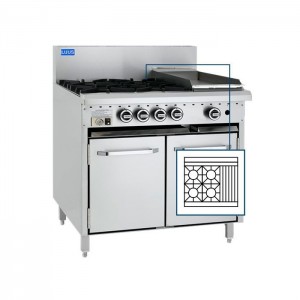 LUUS CRO-4B3C – 900mm Wide Essentials Oven, 4 Burners & Chargrill