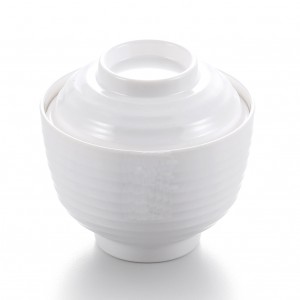 Melamine Ribbed Round Soup Bowl with Lid White - 9.4 x 7cm